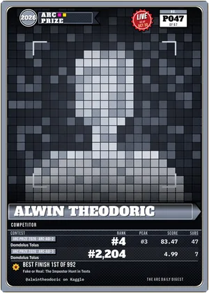 Alwin Theodoric, kaggle competitor card P047