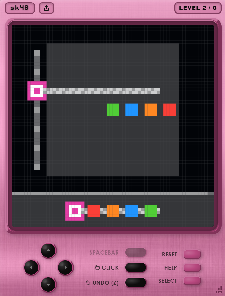 sk48, level 2: human play, the rod and a row of loose boxes