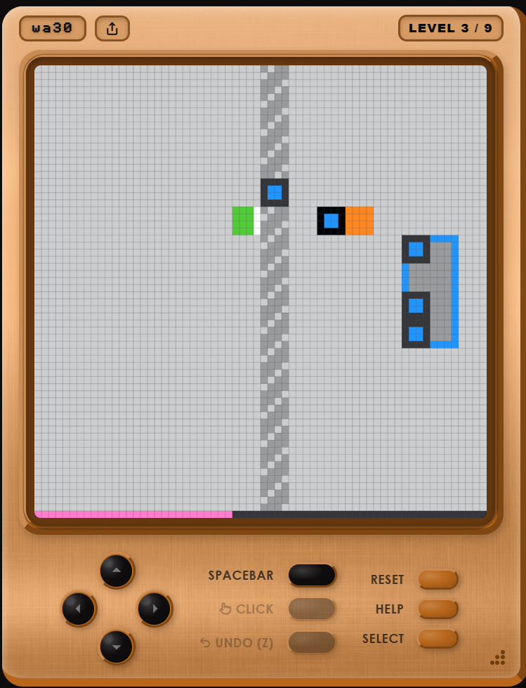 wa30, level 3: human play, boxes handed off to the orange helper